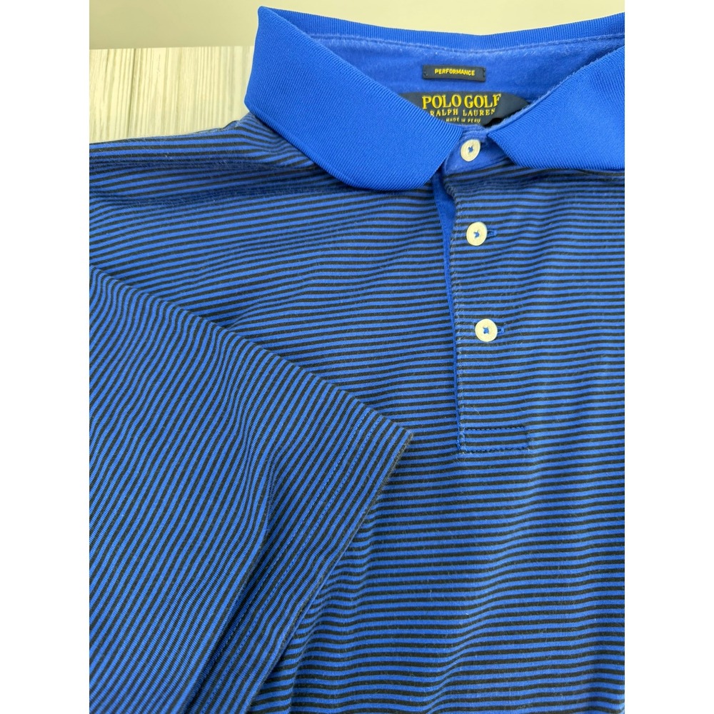 Polo Golf Ralph Lauren Men's XL‎ Cotton Performance Blue Striped Golf Polo Shirt